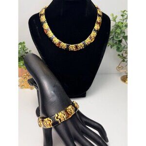 Vintage NLH Tortoise Gold Tone Collar Necklace & Bracelet Set Bold Statement